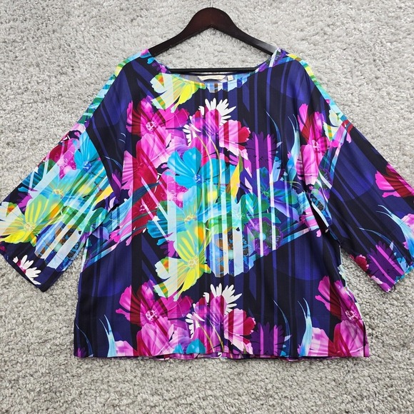 Soft Surroundings Mignon Top Womens Large Colorful Floral 3/4 Sleeve Tropical - Picture 1 of 11